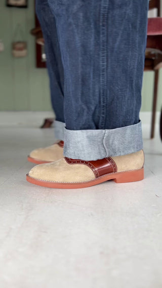 Men's 1950s style oxford saddle shoe - Cognac/Sand - Elliot - memery