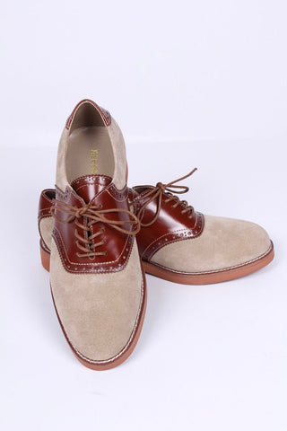 Men's 1950s style oxford saddle shoe - Cognac/Sand - Elliot - memery