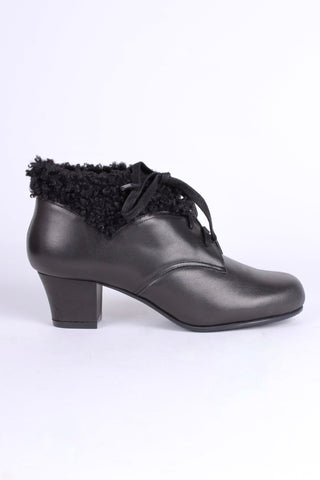 Soft 1940s /1950s style booties with fur - Black - Karin - memery