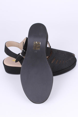VEGAN - 1940s / 50s style suede wedge - Black - Ella - memery