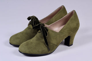 VEGAN shoes - 40s vintage style pumps with shoe lace - Green - Esther - memery