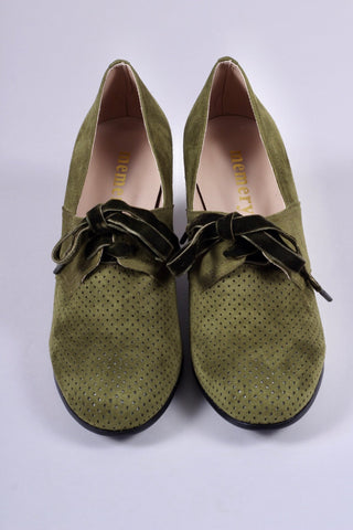 VEGAN shoes - 40s vintage style pumps with shoe lace - Green - Esther - memery