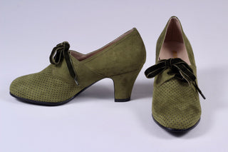 VEGAN shoes - 40s vintage style pumps with shoe lace - Green - Esther - memery