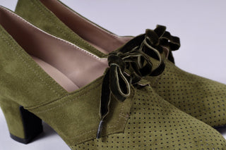 VEGAN shoes - 40s vintage style pumps with shoe lace - Green - Esther - memery