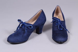 VEGAN shoes - 40s vintage style pumps with shoe lace - Navy Blue - Esther - memery