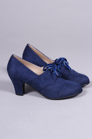 VEGAN shoes - 40s vintage style pumps with shoe lace - Navy Blue - Esther - memery