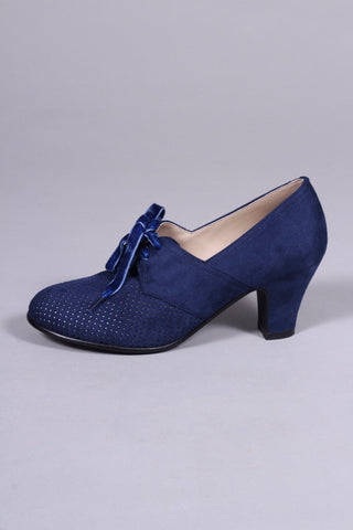 VEGAN shoes - 40s vintage style pumps with shoe lace - Navy Blue - Esther - memery