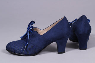 VEGAN shoes - 40s vintage style pumps with shoe lace - Navy Blue - Esther - memery