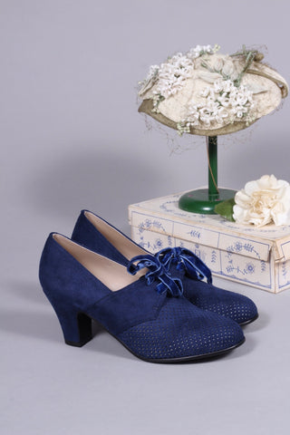 VEGAN shoes - 40s vintage style pumps with shoe lace - Navy Blue - Esther - memery