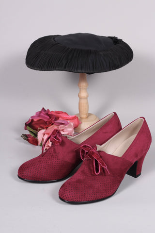 VEGAN shoes - 40s vintage style pumps with shoe lace - Red - Esther - memery