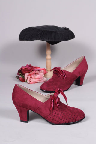 VEGAN shoes - 40s vintage style pumps with shoe lace - Red - Esther - memery