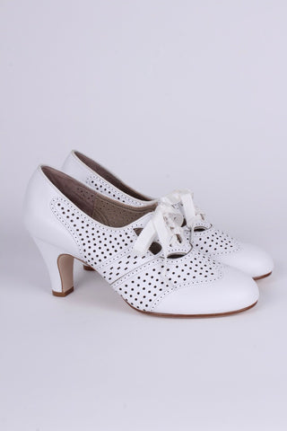 1930s everyday oxford high heel shoes - White - Marie