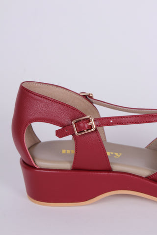 1940s style summer sandals /  wedges - Burgundy / Maroon red - Katharine