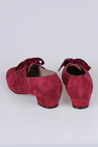 40s burgundy red vintage style Oxford shoes in suede - Low heel - red -Esther