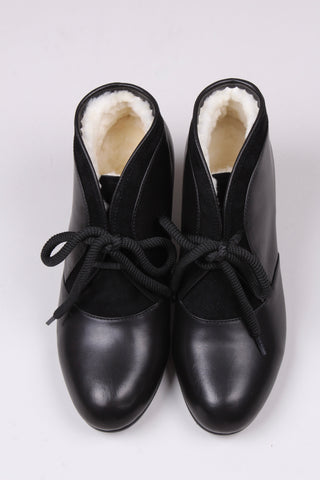 1940s style winter ankle boots  - Black - Lillie