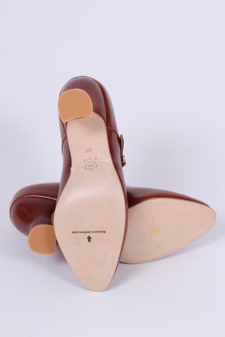 1920's inspired Mary Jane pumps - Cognac brown - Yvonne