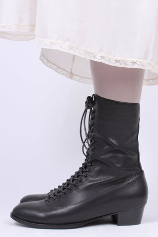 1910s Everyday Lace - up Boots - Black - Ruth - memery