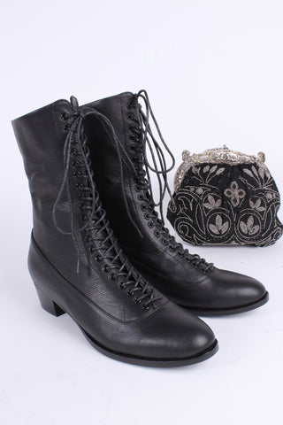 1910s Everyday Lace - up Boots - Black - Ruth - memery