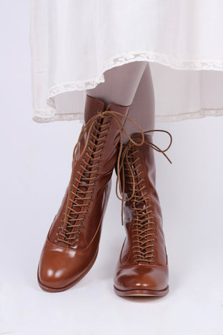 1910s Everyday Lace - up Boots - Cognac Brown - Ruth - memery