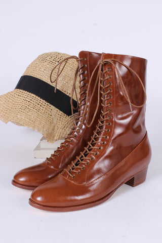 1910s Everyday Lace - up Boots - Cognac Brown - Ruth - memery