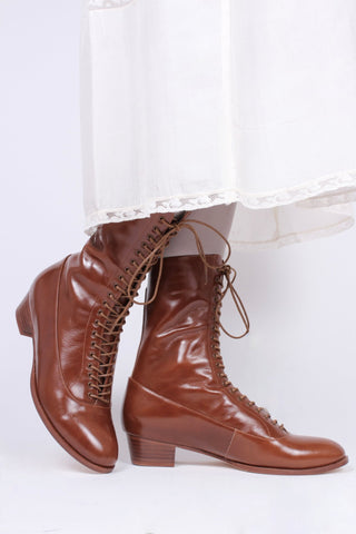 1910s Everyday Lace - up Boots - Cognac Brown - Ruth - memery