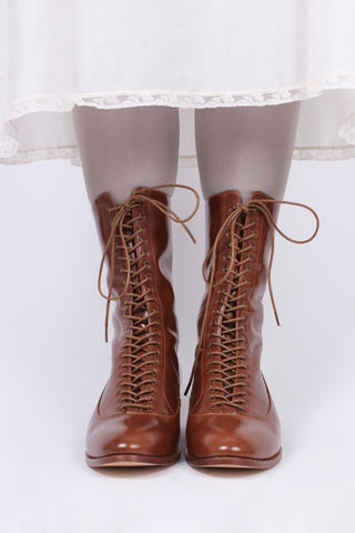 1910s Everyday Lace - up Boots - Cognac Brown - Ruth - memery