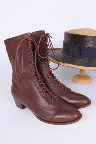 1910s Everyday Lace - up Boots - Dark Brown - Ruth - memery