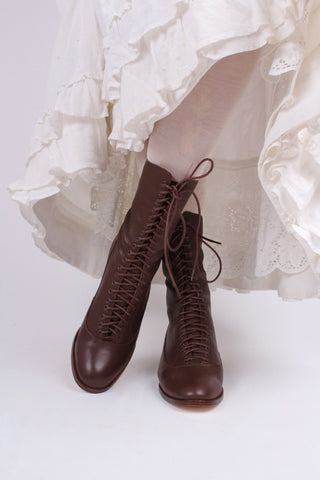 1910s Everyday Lace - up Boots - Dark Brown - Ruth - memery