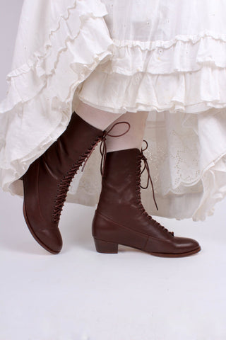 1910s Everyday Lace - up Boots - Dark Brown - Ruth - memery