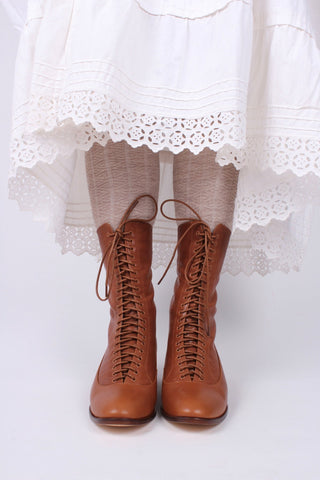 1910s Everyday Lace - up Boots - Light Brown - Ruth - memery