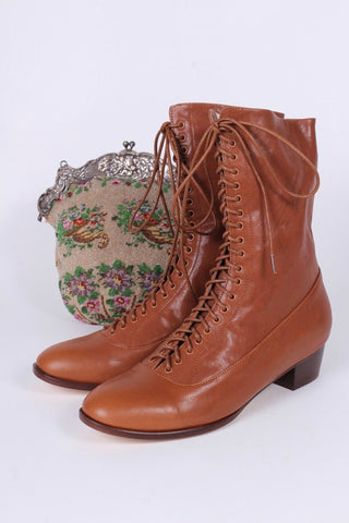 1910s Everyday Lace - up Boots - Light Brown - Ruth - memery