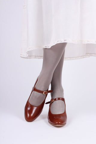 1920's inspired Mary Jane pumps - Cognac brown - Yvonne - memery