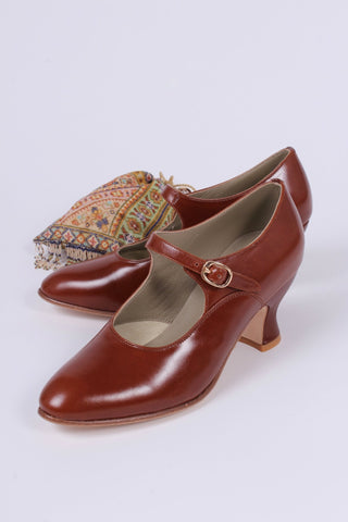 1920's inspired Mary Jane pumps - Cognac brown - Yvonne - memery