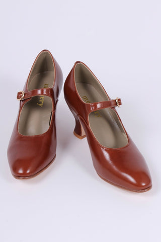 1920's inspired Mary Jane pumps - Cognac brown - Yvonne - memery