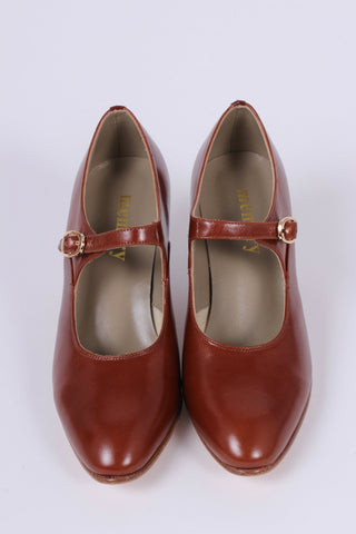 1920's inspired Mary Jane pumps - Cognac brown - Yvonne - memery