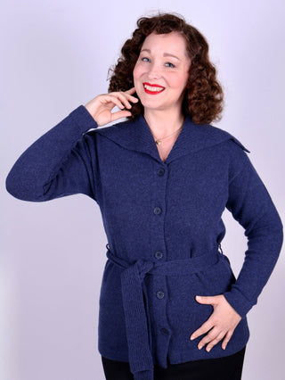 1920s style cardigan with big collar - Blue melange - Pearl - memery