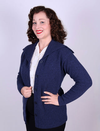 1920s style cardigan with big collar - Blue melange - Pearl - memery