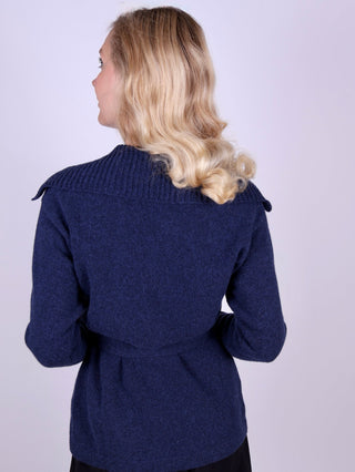 1920s style cardigan with big collar - Blue melange - Pearl - memery