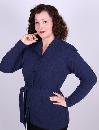 1920s style cardigan with big collar - Blue melange - Pearl - memery