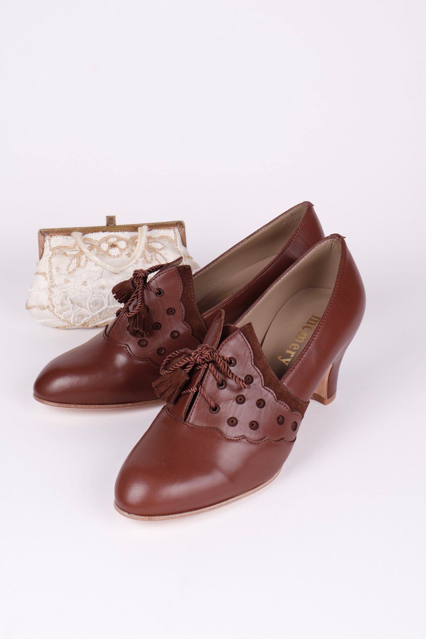 women's brown dress shoes low heel 1930s everyday Oxford heels with tassels - Brown - Mildred EU41 - UK8