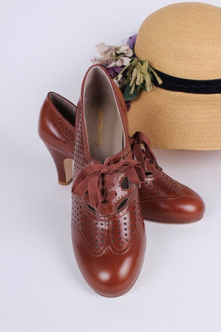 1930s everyday oxford high heel shoes - Cognac brown - Marie - memery