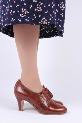 1930s everyday oxford high heel shoes - Cognac brown - Marie - memery