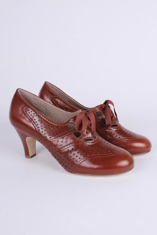 1930s everyday oxford high heel shoes - Cognac brown - Marie - memery