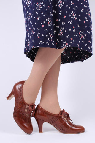 1930s everyday oxford high heel shoes - Cognac brown - Marie - memery