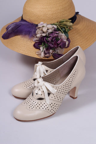 1930s everyday oxford high heel shoes - Cream - Marie - memery