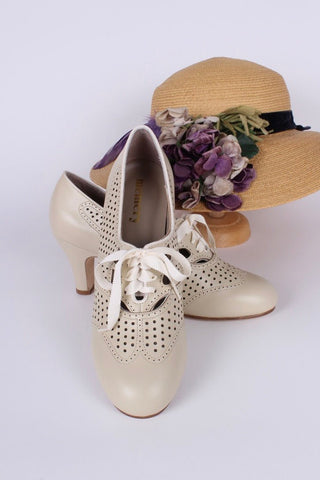 1930s everyday oxford high heel shoes - Cream - Marie - memery