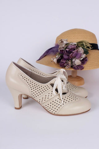 1930s everyday oxford high heel shoes - Cream - Marie - memery