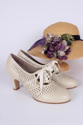 1930s everyday oxford high heel shoes - Cream - Marie - memery