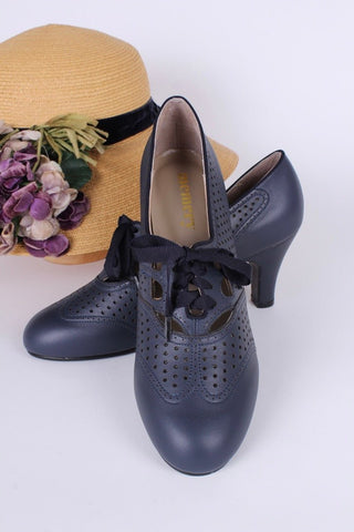 1930s everyday oxford high heel shoes - Marine Blue - Marie - memery