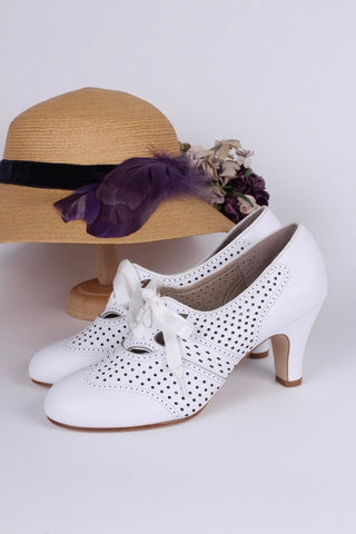 1930s everyday oxford high heel shoes - White - Marie - memery